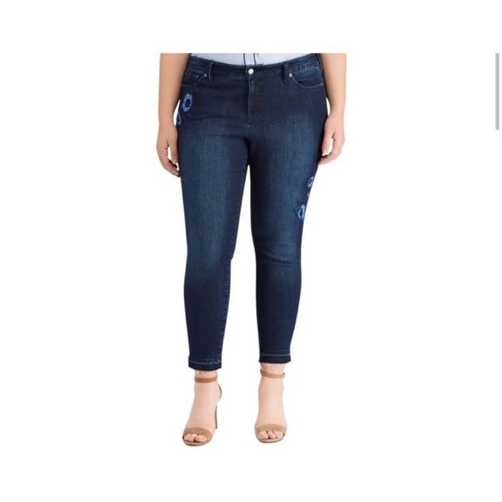 Lauren Ralph Lauren Crop Floral Embroidered Skinny Blue Jeans 12P